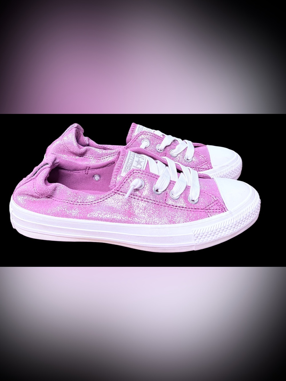 Converse Pink Glitter Low-Top Sneakers with White Accents - Picture 2 of 8